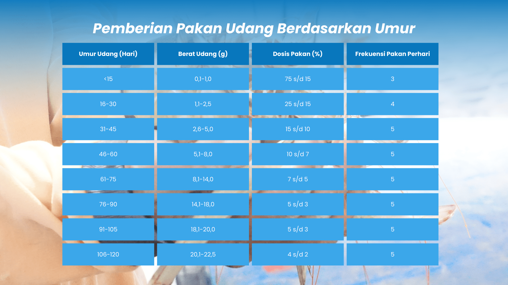 Standar kebutuhan nutrisi dang vaname berdasarkan fase pembesarannya